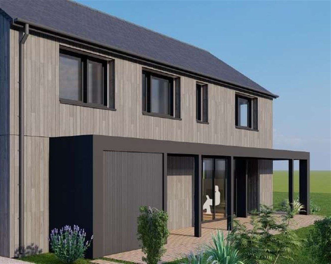 Maison contemporaine THIRION, façade et terrasse, perspective